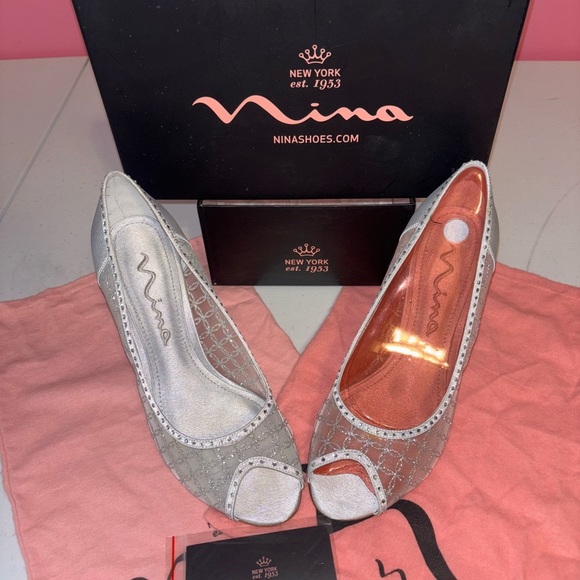 Nina Metallic Silver Mesh Heels - Picture 2 of 10